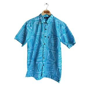 Tribal Origin Men's Hawaiian Tropical Blue Button Down Shirt Size Medium